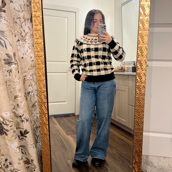 Vintage Checkered Floral Wool Coquette Pullover Sweater - Picture 6 of 10